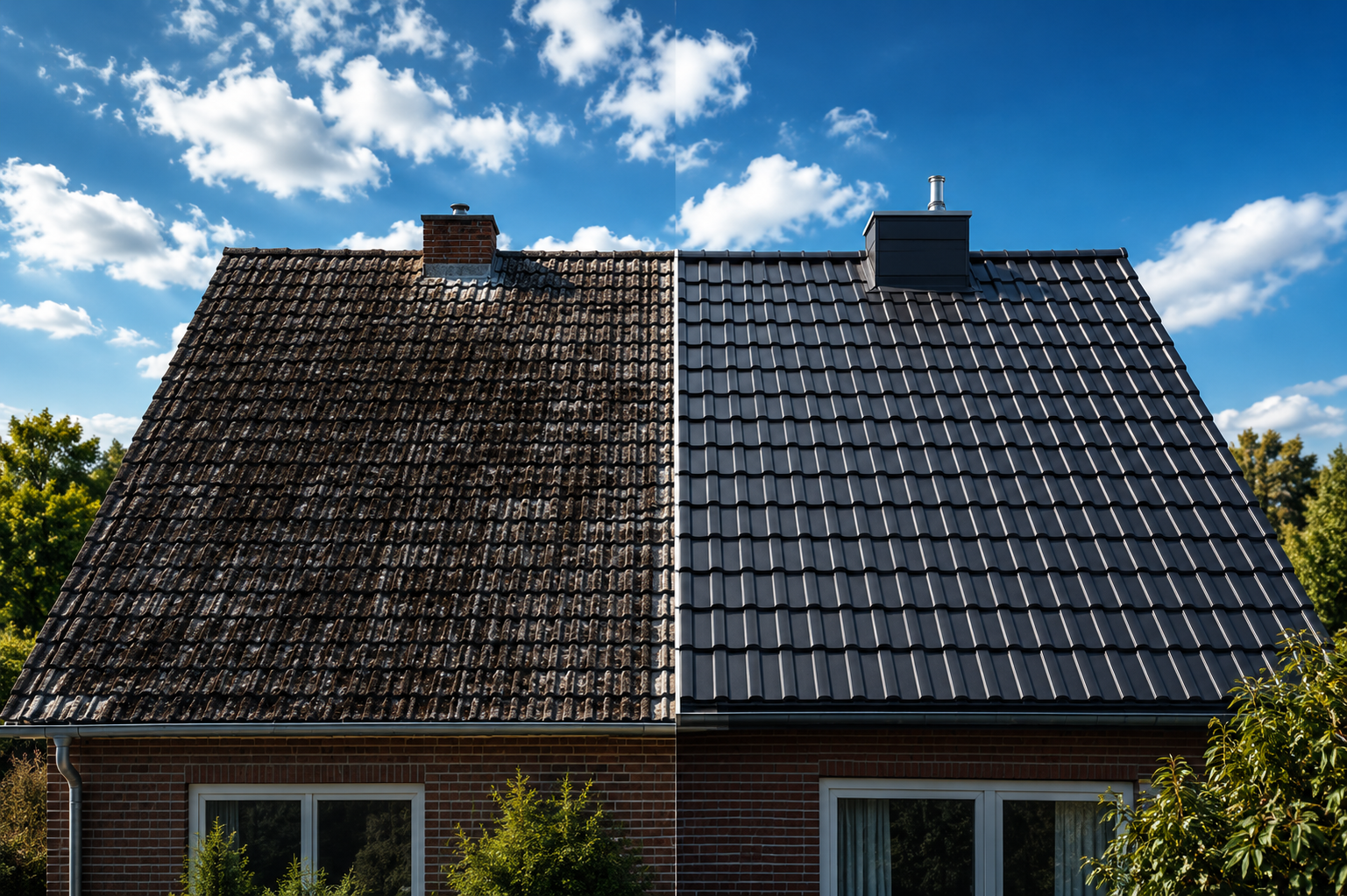 Before and after roof restoration