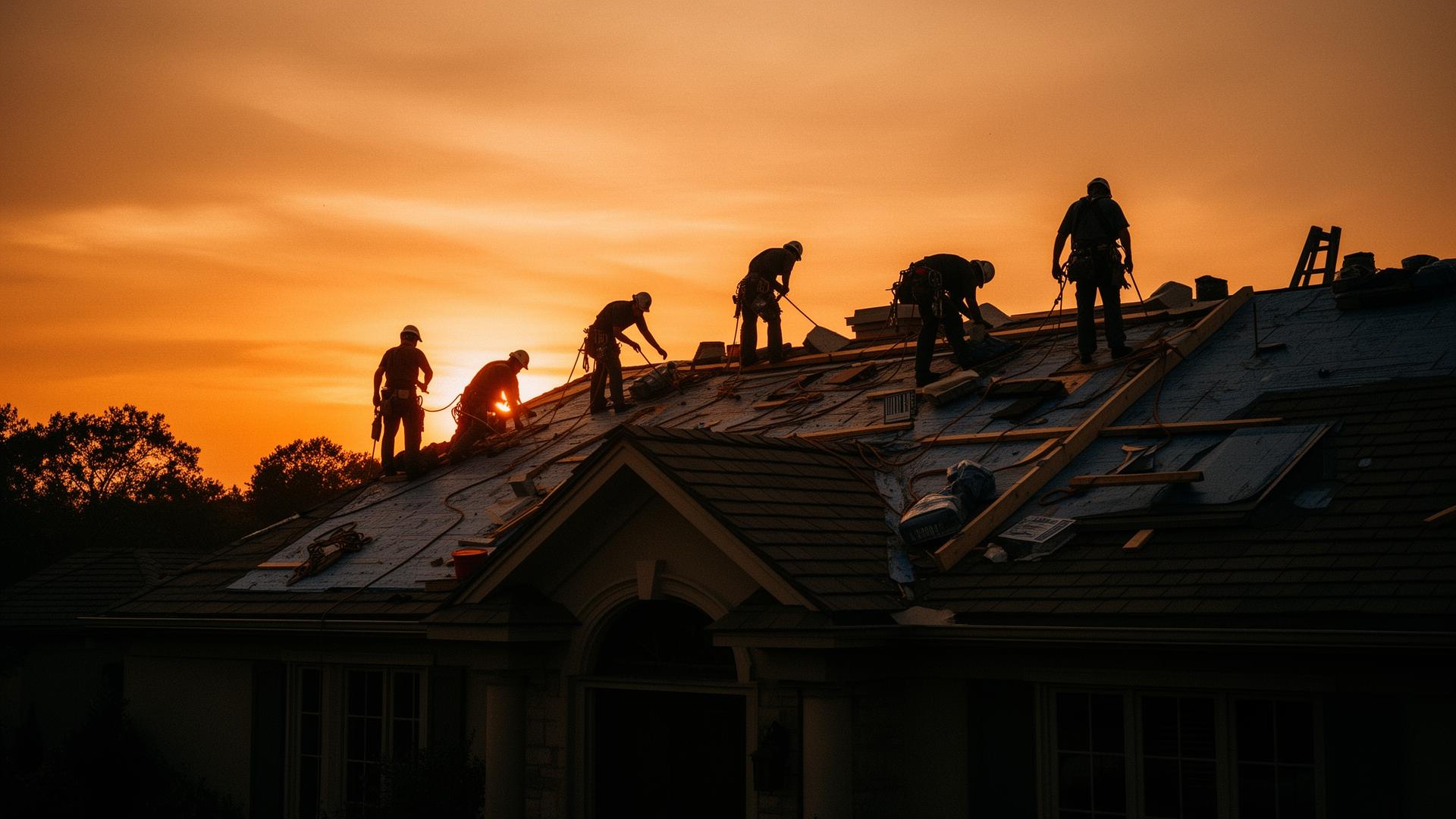 Veyronex roofing crew working at golden hour